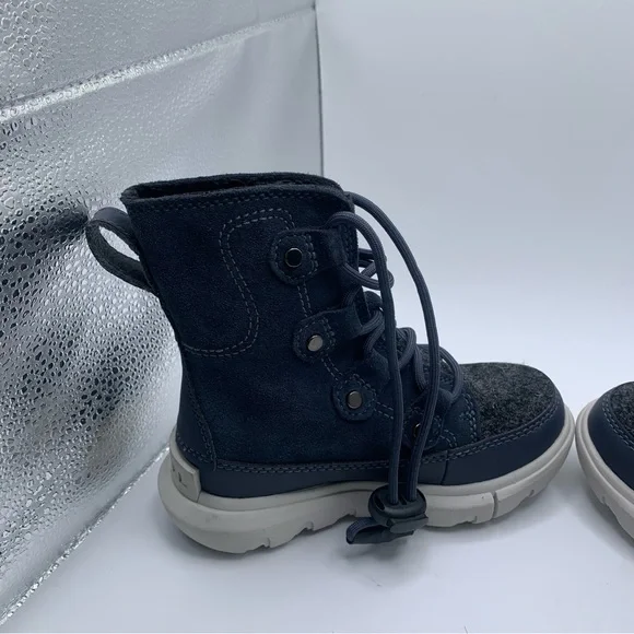 NWOB Sorel Kids Explorer Cozy toddler blue & grey snow boots size 9 NEW - Picture 7 of 9